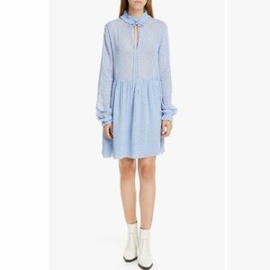 Ganni Long Sleeve Floral Georgette Dress in Forever Blue size 32/ xs-s